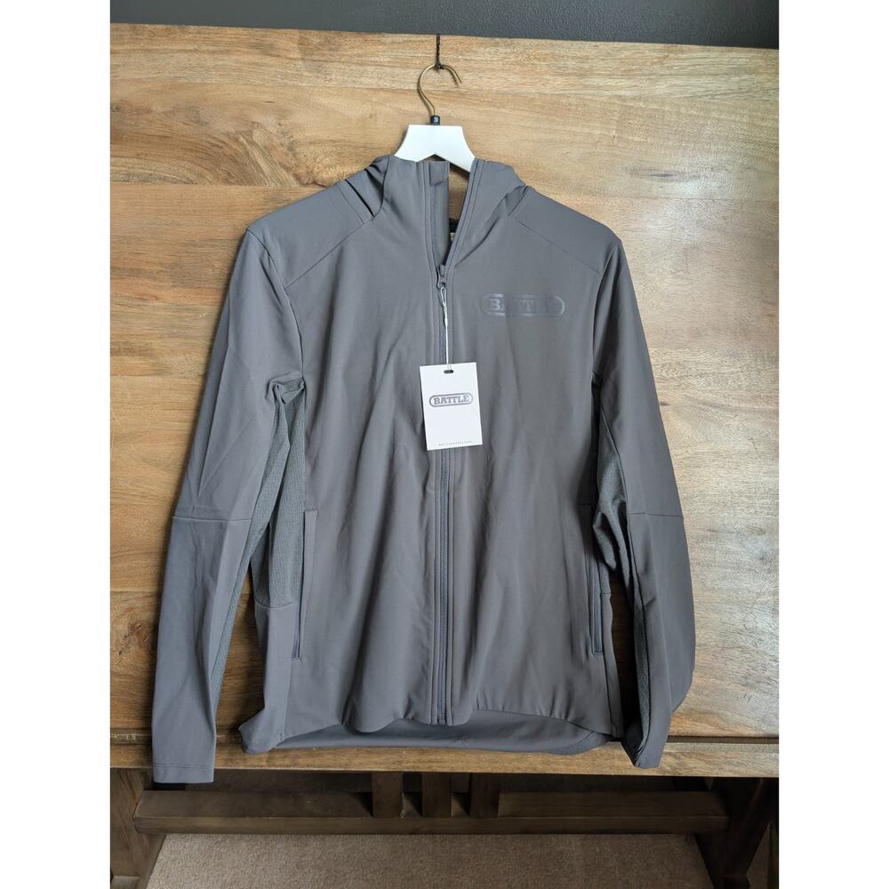 Battle Ultra Track Jacket Mens Small Gray Athletic Fit Hooded Zip-Up 51AP500006